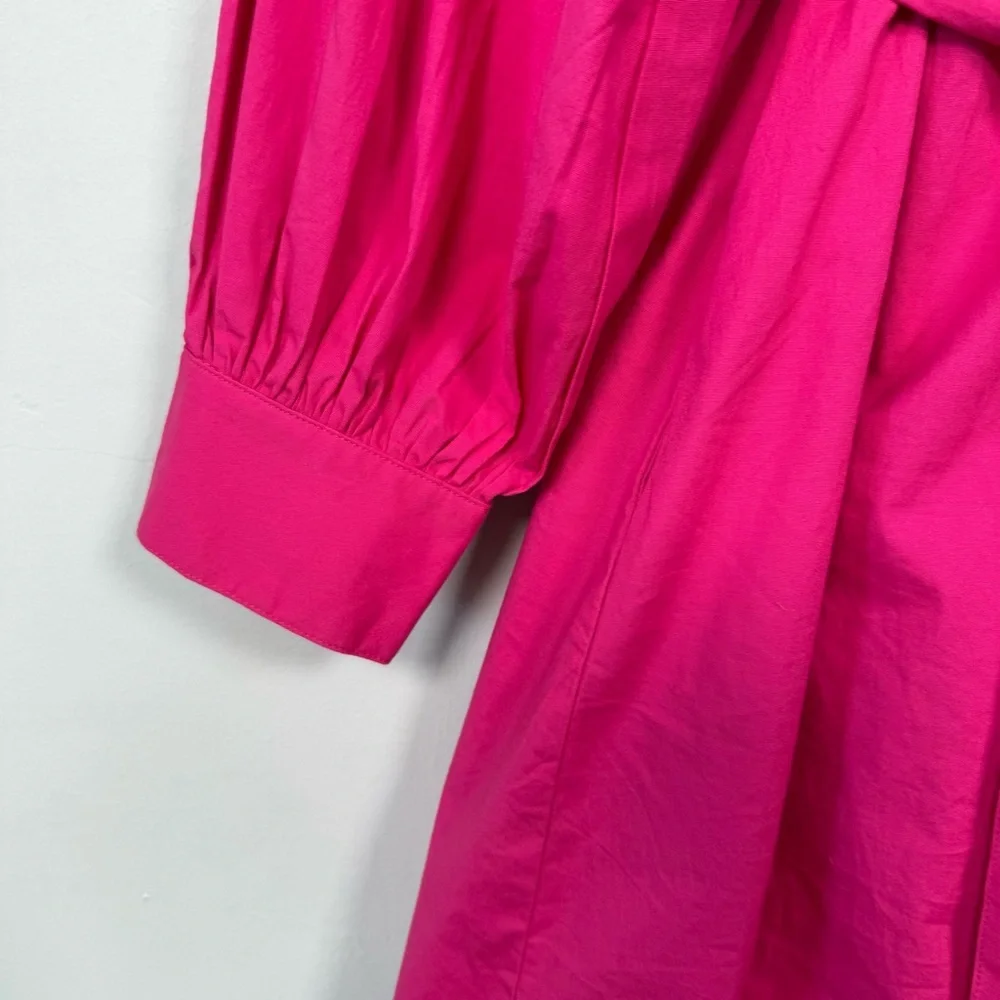 Scoop Women's Hot Pink Balloon Sleeve Shirtdress with Pockets, Size L - Picture 4 of 11